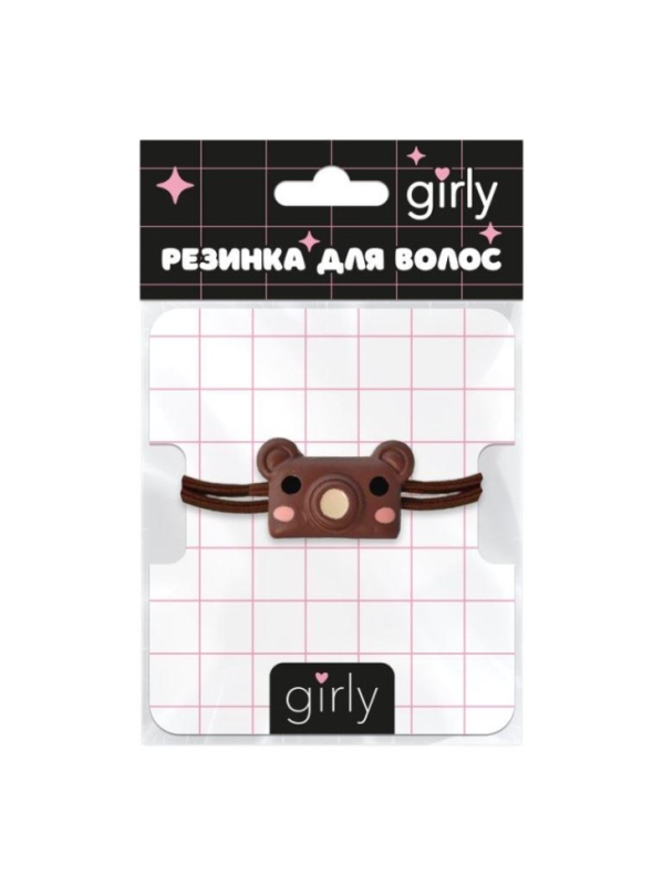 Резинка для волос GIRLY "Камера-мишка", коричневая