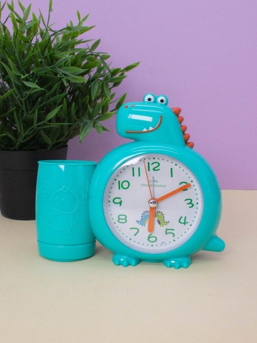 Часы-будильник с подставкой для канцелярии «Dinosaur», green 