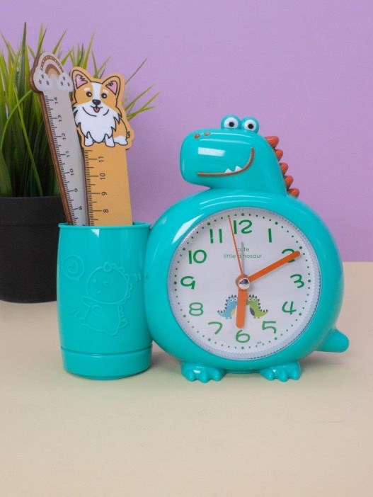 Часы-будильник с подставкой для канцелярии «Dinosaur», green 