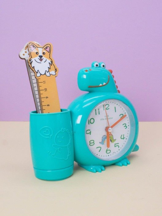 Часы-будильник с подставкой для канцелярии «Dinosaur», green 