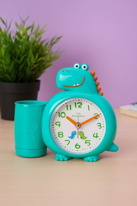 Часы-будильник с подставкой для канцелярии «Dinosaur», green 