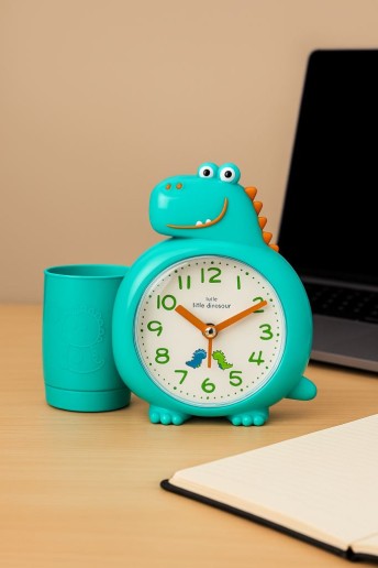 Часы-будильник с подставкой для канцелярии «Dinosaur», green