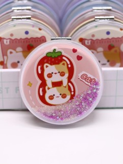 Зеркало раскладное шейкер &quot;Lucky Kittens&quot;, розовое, 7*7 см