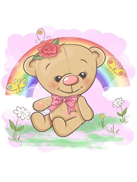 Алмазная мозаика без подрамника &quot;Мишка с радугой&quot;, 15х20 см 