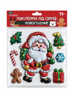 Наклейки на окна ПО-ПЛАНУ "Дед Мороз", красные, 18*22,5 см