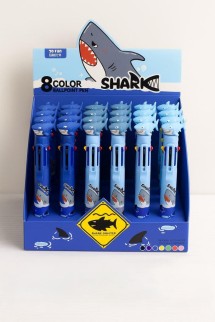 Разноцветная ручка 8 в 1 "Light blue shark" mix, шоу-бокс 24 шт.