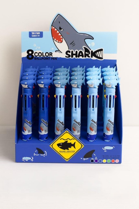 Разноцветная ручка 8 в 1 &quot;Light blue shark&quot; mix, шоу-бокс 24 шт. 