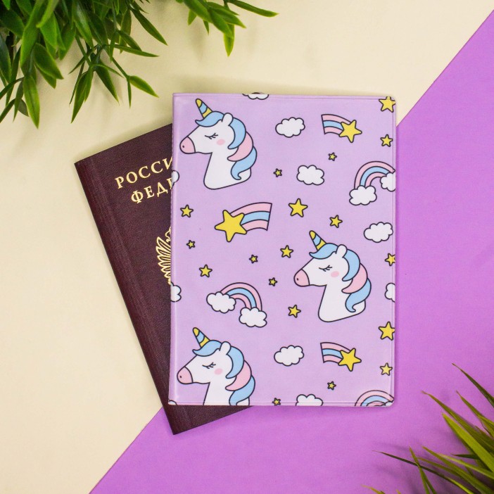 ОБЛОЖКА ДЛЯ ПАСПОРТА &quot;Rainbow Unicorn&quot;, плотность 600 мкм 