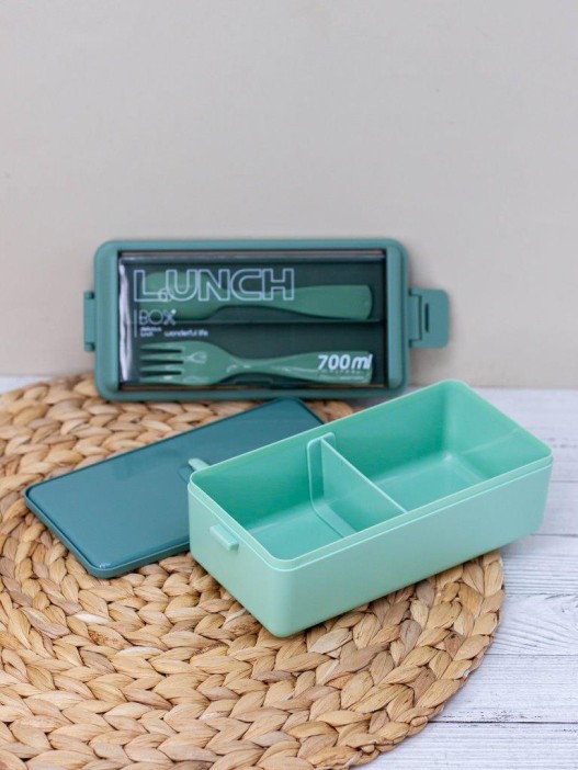 Ланчбокс &quot;Life every day&quot;, green (ложка+вилка), 700 мл 