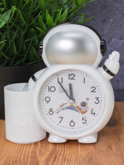 Часы-будильник с подставкой для канцелярии «Astronaut», white (14,5х14 см) 