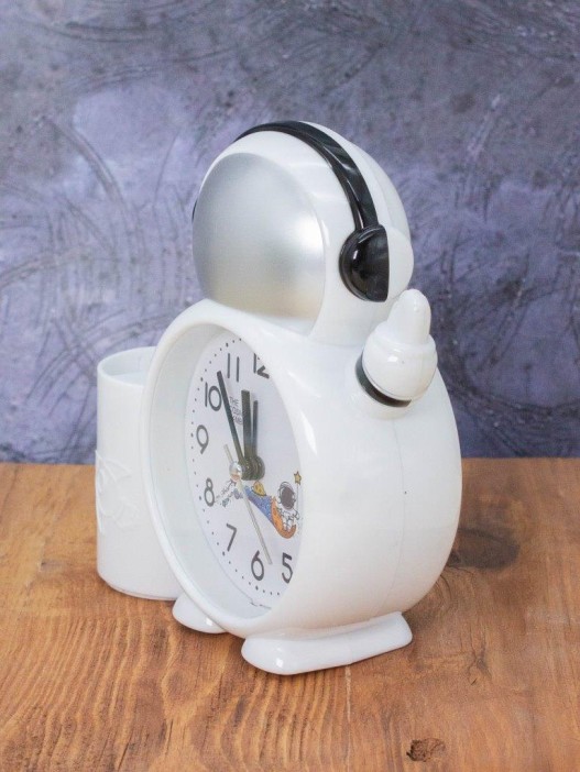 Часы-будильник с подставкой для канцелярии «Astronaut», white (14,5х14 см) 