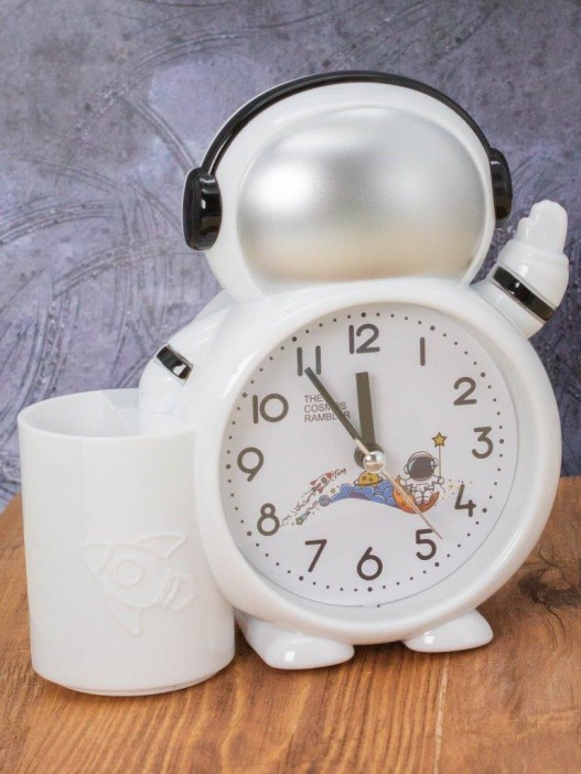 Часы-будильник с подставкой для канцелярии «Astronaut», white (14,5х14 см) 