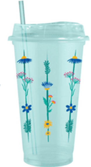 Стакан тамблер &quot;Summer colors Flowers&quot; с трубочкой, blue (400 ml) 