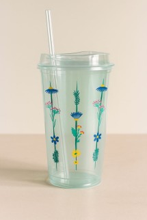 Стакан тамблер &quot;Summer colors Flowers&quot; с трубочкой, blue (400 ml)