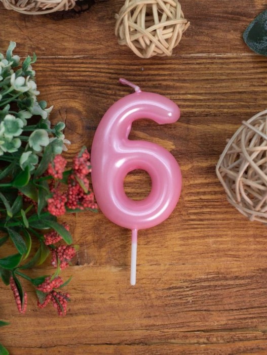 Свеча для торта &quot;Pink glow&quot; цифра 6, (6 см) 