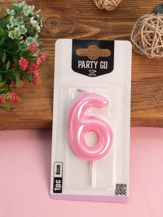 Свеча для торта &quot;Pink glow&quot; цифра 6, (6 см) 