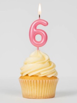Свеча для торта "Pink glow" цифра 6, (6 см)
