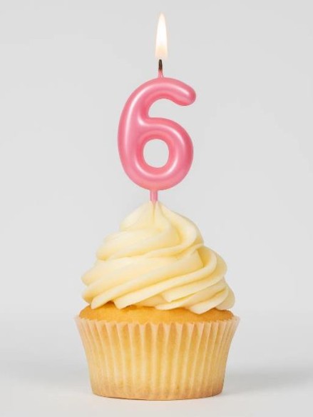 Свеча для торта "Pink glow" цифра 6, (6 см)