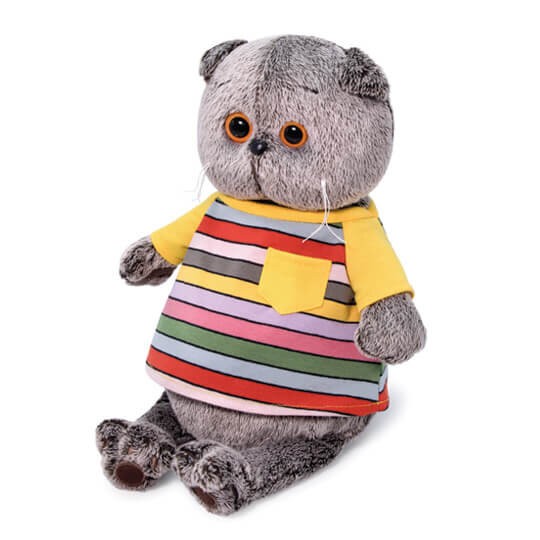 Мягкая игрушка "Басик в полосатой футболке с карманом" (22 см) 