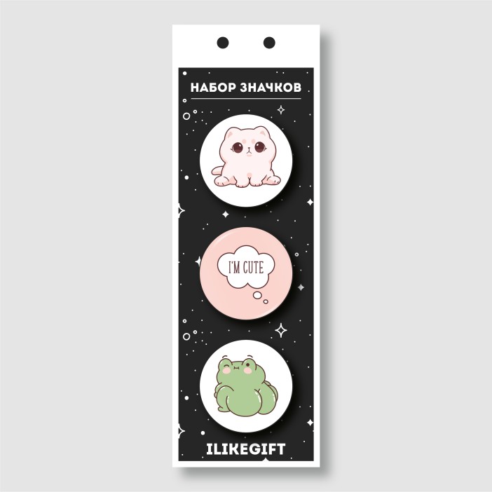 Набор значков 3 шт. iLikeGift &quot;Cute Cat and Frog&quot; 