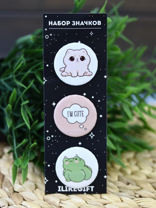 Набор значков 3 шт. iLikeGift &quot;Cute Cat and Frog&quot; 