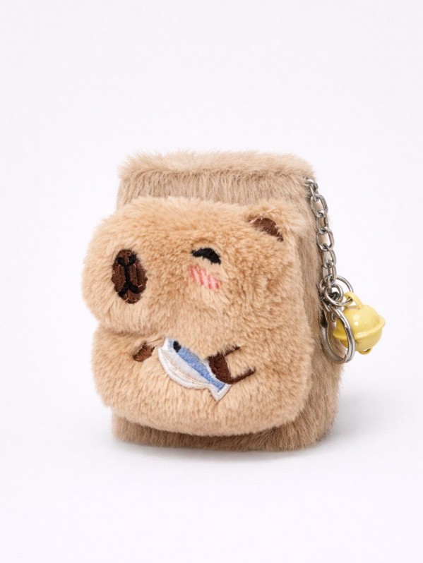 Плюшевое раскладное зеркало с брелоком "Fluffybara", коричневое  (8.7*6.5 см) 