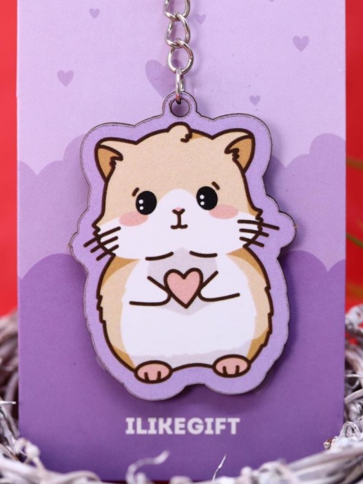 Брелок ЭКО из дерева "Романтичный хомячок" 