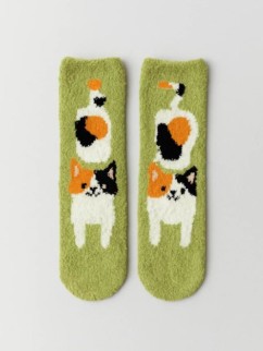 Носки iLikeGift «Sweet cat», green, мужские/женские евро размер 36-44