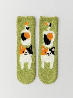 Носки iLikeGift «Sweet cat», green, мужские/женские евро размер 36-44