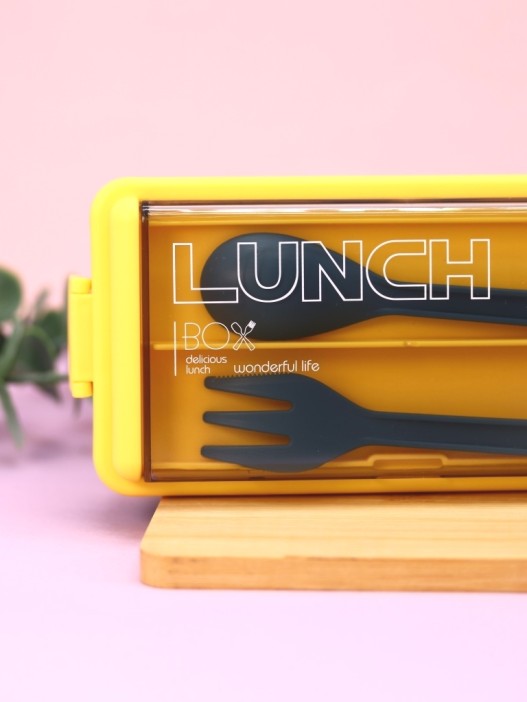 Ланчбокс &quot;Life every day&quot;, yellow-blue (ложка+вилка), 700 мл 