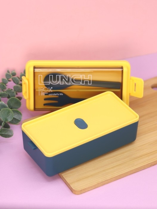 Ланчбокс &quot;Life every day&quot;, yellow-blue (ложка+вилка), 700 мл 