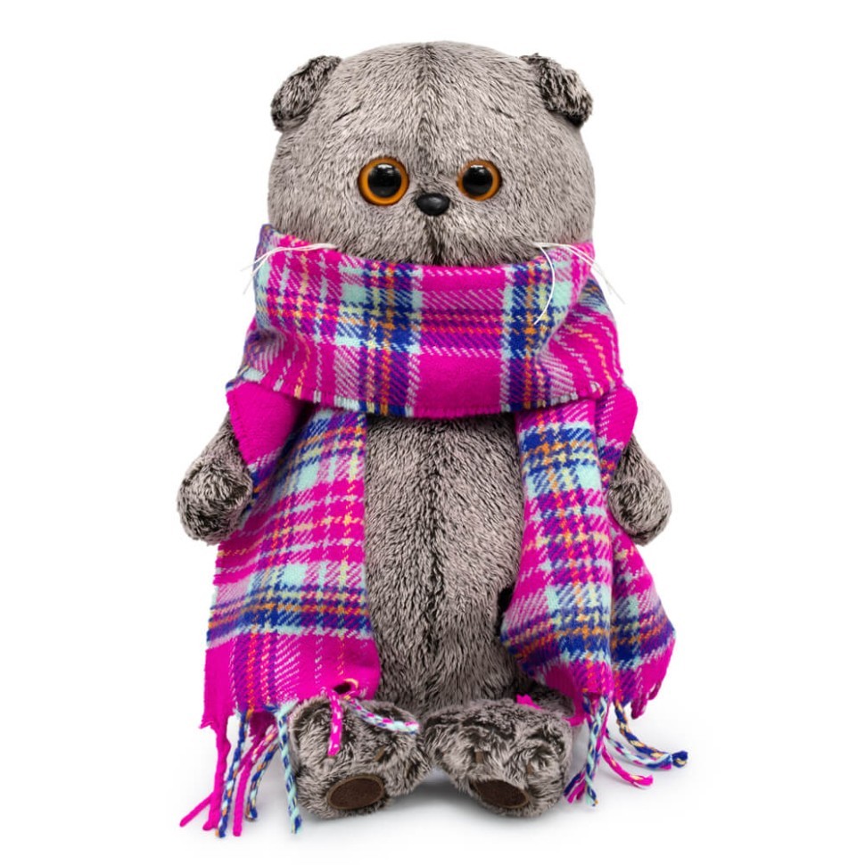 Мягкая игрушка "Кот Басик в ярко-розовом шарфе" (22 см)