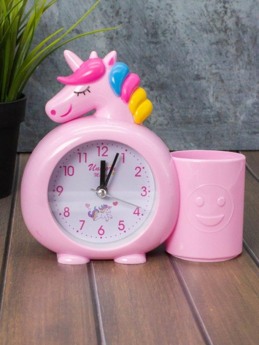Часы-будильник с подставкой для канцелярии «Rainbow unicorn», pink (14х15 см) 