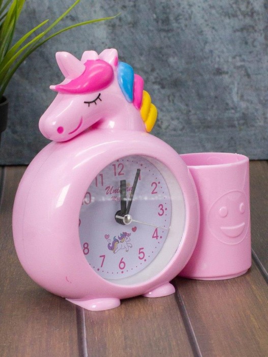 Часы-будильник с подставкой для канцелярии «Rainbow unicorn», pink (14х15 см) 