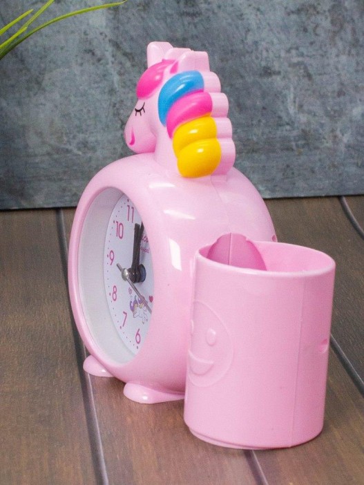 Часы-будильник с подставкой для канцелярии «Rainbow unicorn», pink (14х15 см) 