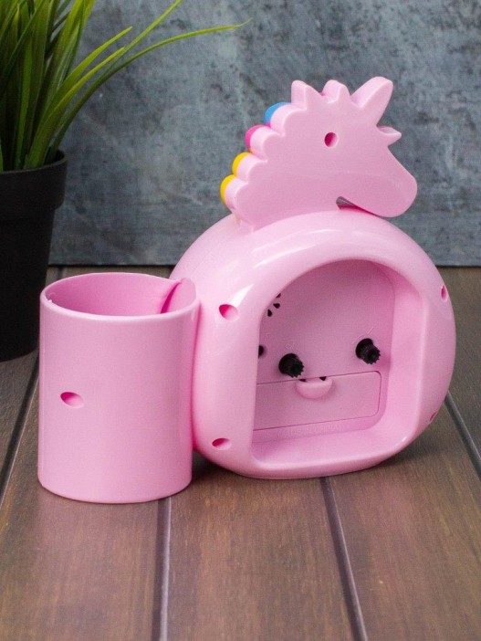 Часы-будильник с подставкой для канцелярии «Rainbow unicorn», pink (14х15 см) 