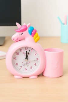 Часы-будильник с подставкой для канцелярии «Rainbow unicorn», pink