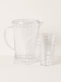 Набор для напитков (кувшин 1500 мл + 4 стакана 300 мл) "Transparent set", white
