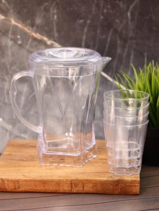 Набор для напитков (кувшин 1500 мл + 4 стакана 300 мл) &quot;Transparent set&quot;, white 