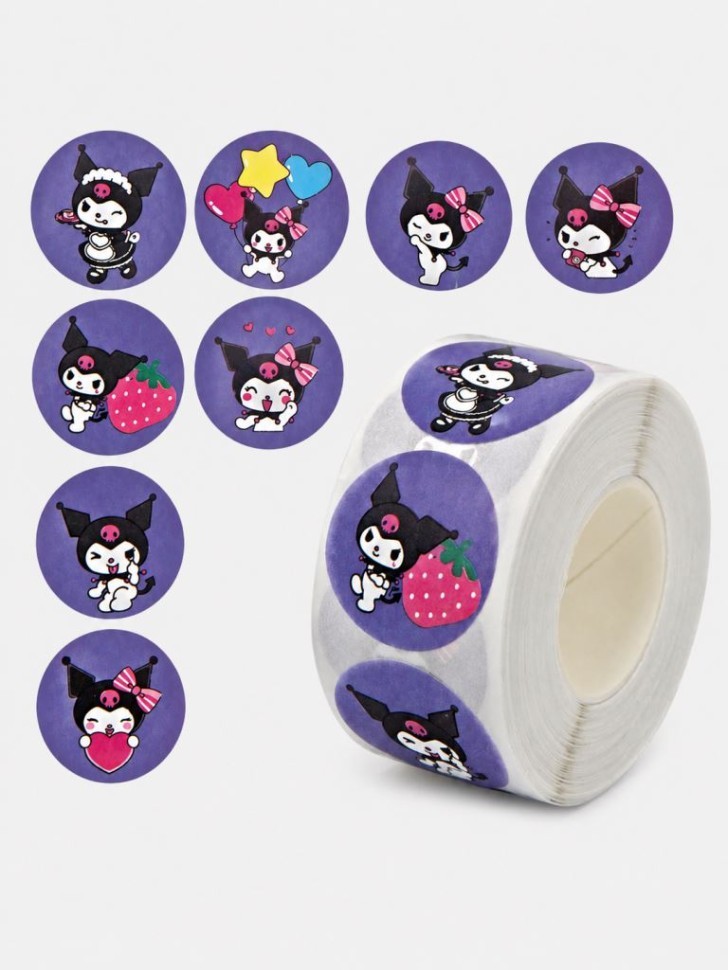 Декоративные наклейки "Kuromi" 5.5*3 см, 500 шт. в рулоне