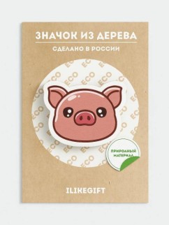 Значок ECO из дерева "Cute pig"