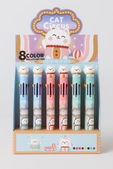 Разноцветная ручка 8 в 1 "Cute kitty" mix, шоу-бокс 24 шт.