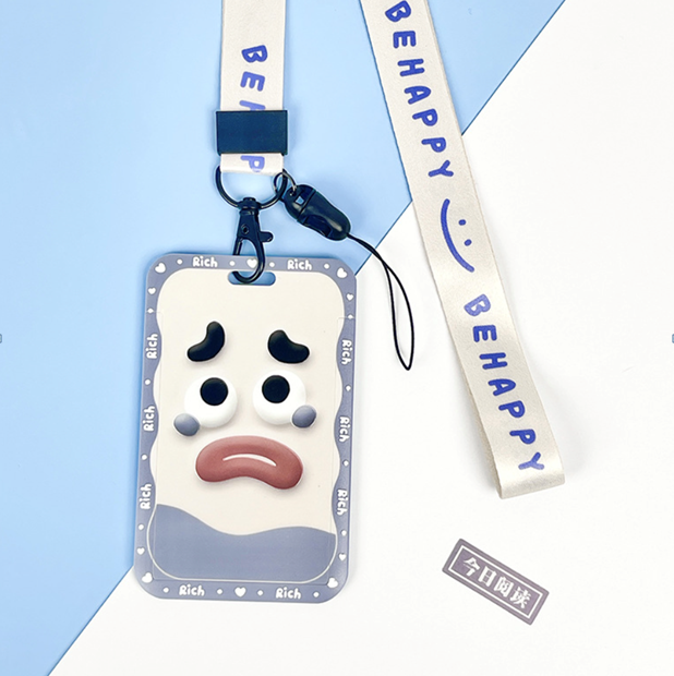 Футляр для карт на ленте &quot;Be happy&quot;, sad smiley 