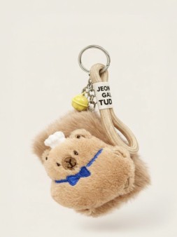 Плюшевое раскладное зеркало с брелоком "Fluffybara bow", коричневое  (8.7*6.5 см)