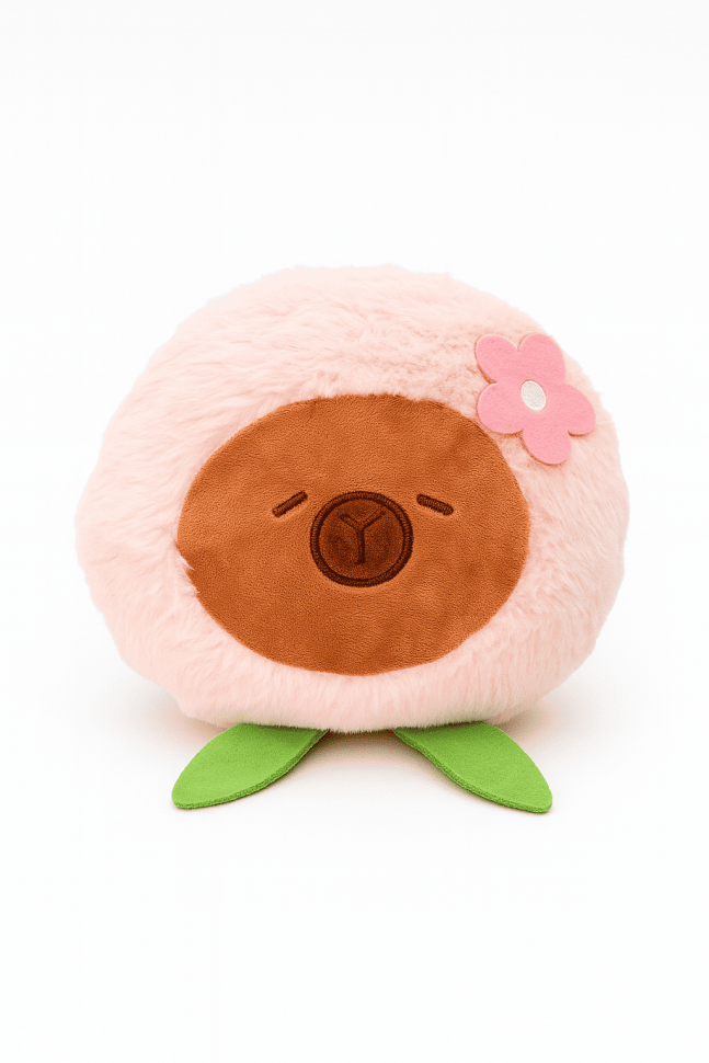 Мягкая игрушка (3+) "Капибара с персиком", розовая, 16 см
