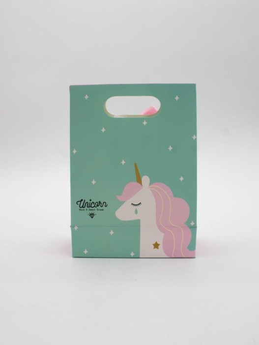 Пакет подарочный (XS) &quot;Lovely unicorn&quot;, green (12x6x16) 