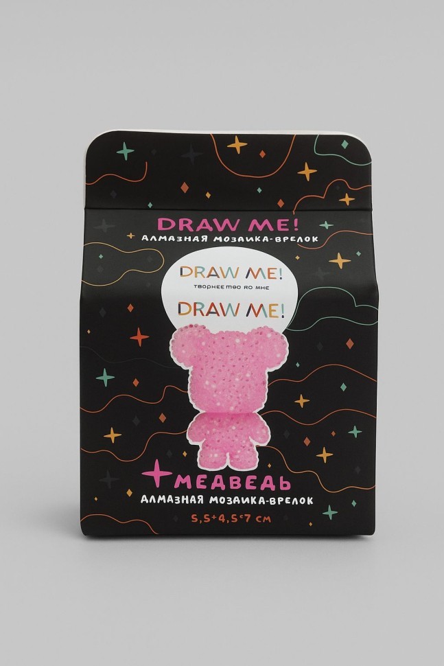 Алмазная мозаика на брелоке Draw Me! "Розовый мишка", (5,5*4,5*7 см)