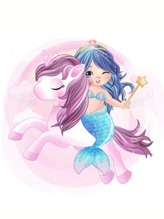 Алмазная мозаика без подрамника &quot;Русалочка с единорогом&quot;, 15х20 см 