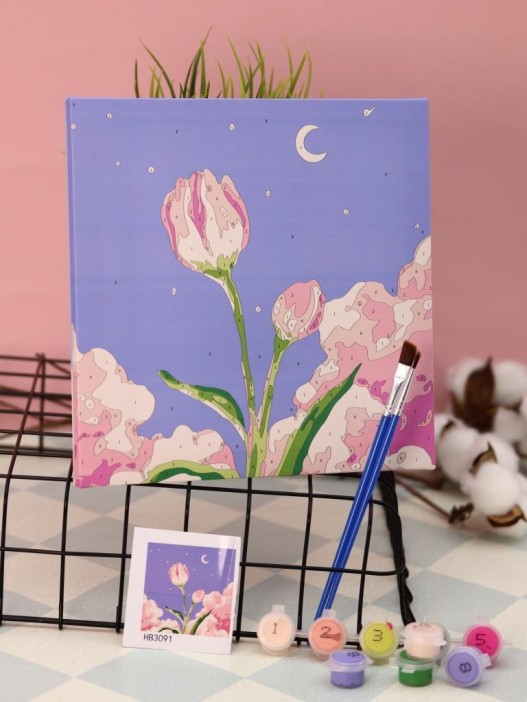 Картина по номерам на подрамнике Draw Me! «Flower in the night», (20*20 см) 