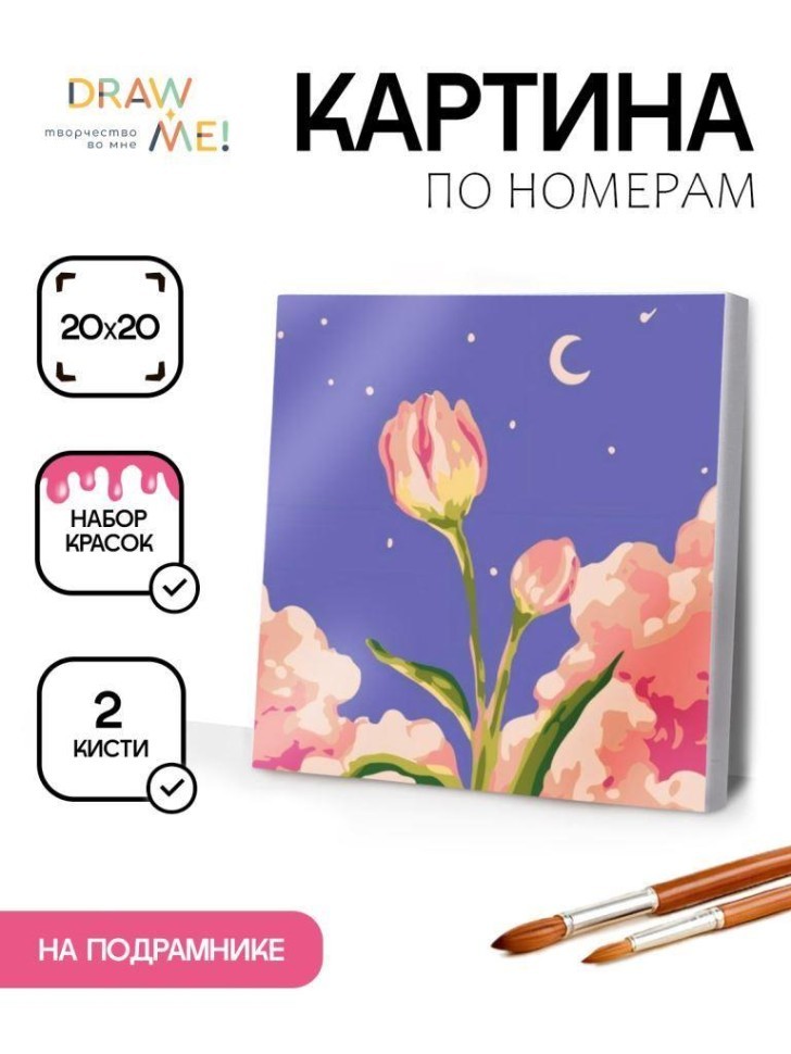 Картина по номерам на подрамнике Draw Me! "Цветок в ночи", (20*20 см)